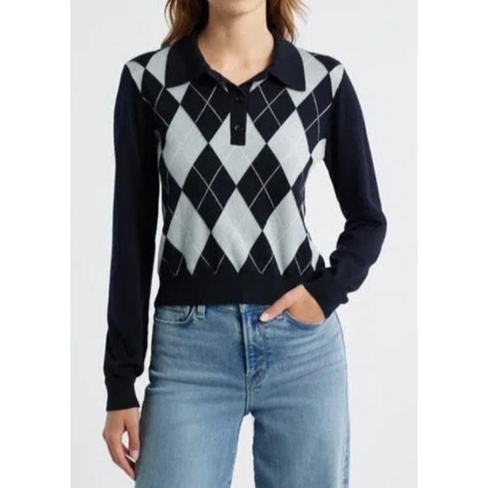 FRAME The Argyle wool-blend Polo Sweater Short Size S/M